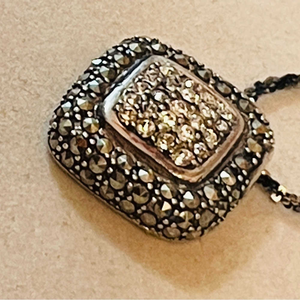 VTg Set Of 2 Sterling Silver Marcasite CZ Pendant / Chain Necklace Sz 17” Italy - Picture 4 of 12
